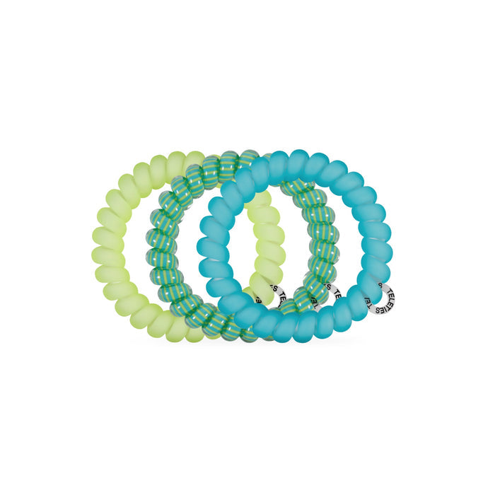 TELETIES Cabana Cutie Large Hair Ties in lime green, turquoise, and striped patterns