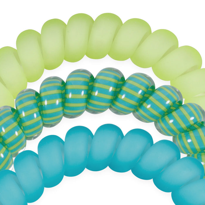 TELETIES Cabana Cutie Large Hair Ties in blue, green striped, and lime green colors