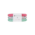TELETIES x LainSnow small hair ties in pink, white, and green colors displayed together