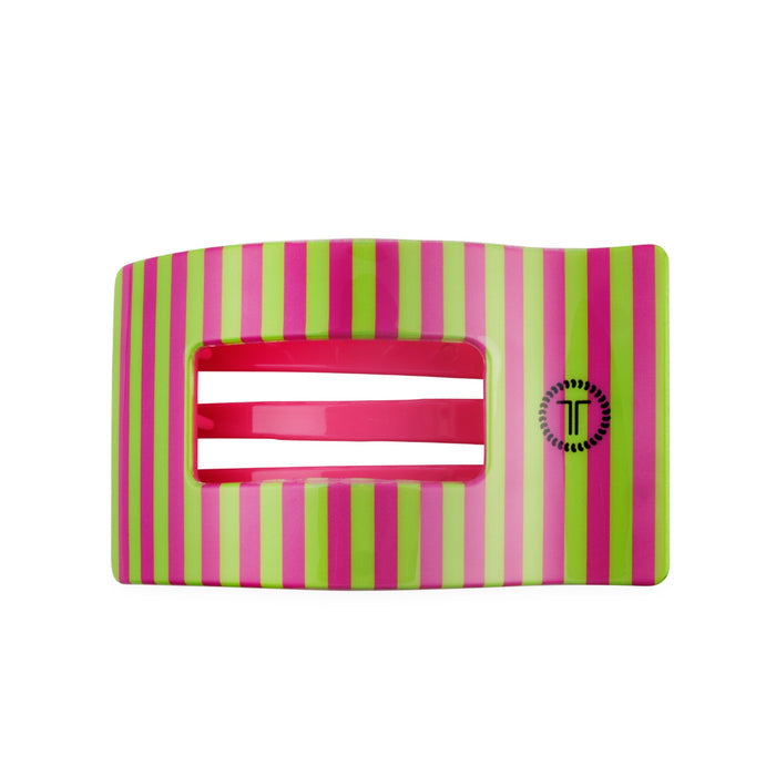 TELETIES Summer Crush Large Flat Rectangle Hair Clip in pink, lime and cream stripes
