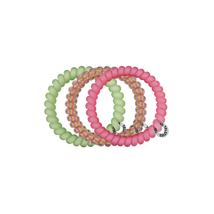 TELETIES Summer Crush Small Hair Ties in pink and lime green spiral coil design