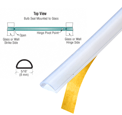 Swinging Shower Door Translucent Silicone Bulb Seal With Pre-Applied Tape - Reflect Window & Door