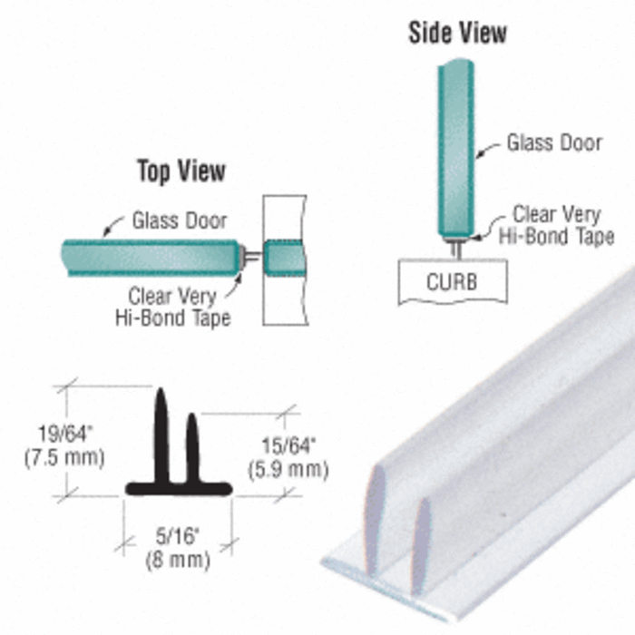 Swinging Shower Door Translucent Vinyl "Double Leg" Seal with Pre-Applied Tape - Reflect Window & Door