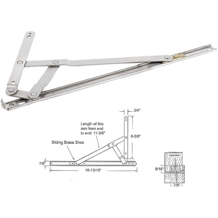 Truth Hardware 16-13/16" Egress Stainless Steel 4-Bar Casement Window Hinge - Reflect Window & Door