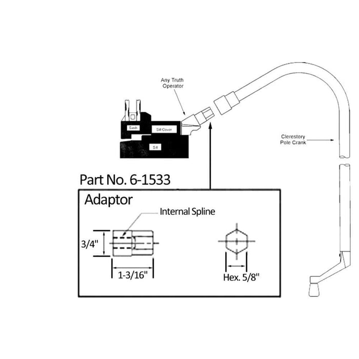 Truth Hardware Clerestory Pole Crank Adaptor – Window Operator Extension Connector - Reflect Window & Door