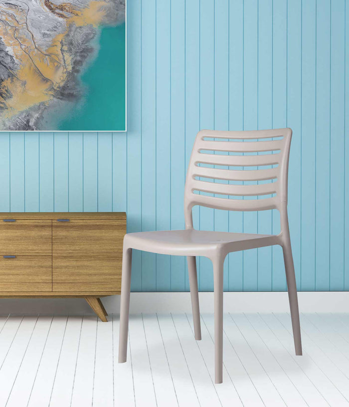 Uratex Monoblock Olympia Bistro Chair in beige, angled view