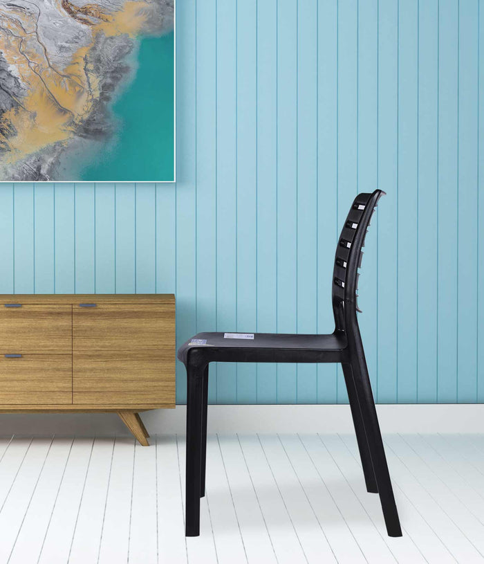 Uratex Monoblock Olympia Bistro Chair in black, left side view