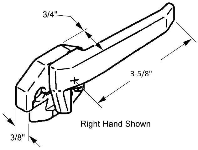 Wedgeless Casement and Awning Window 3/4" Projection Left Hand Cam Handle With 1 - 1/4" Mounting Holes - Reflect Window & Door