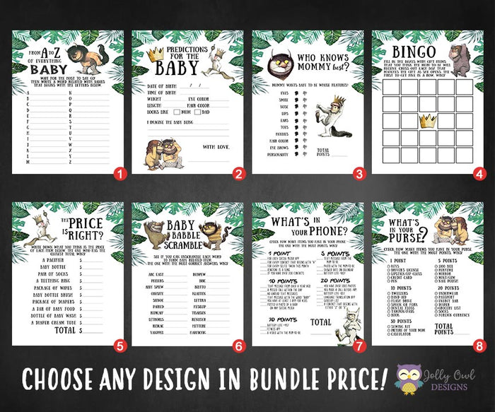 Where The Wild Things Are Baby Shower Games Bundle Set