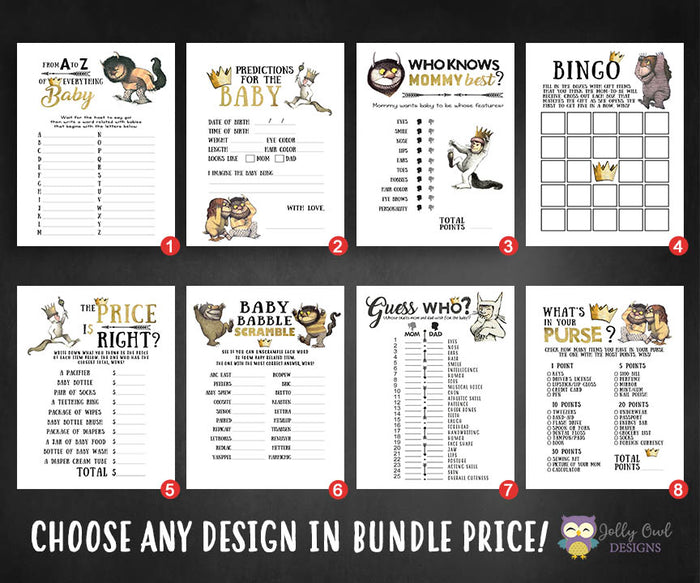 Where The Wild Things Are Baby Shower Games Bundle Set