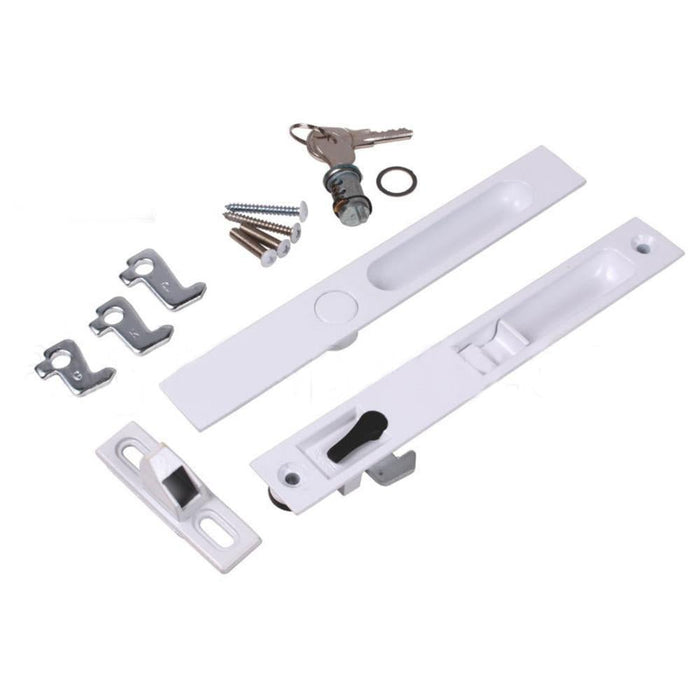 Sliding Glass Patio Door White Non - Keyed Flush Mount Handle Set 6 - 5/8" Screw Holes with 4 Hook Assortment - Reflect Window & Door