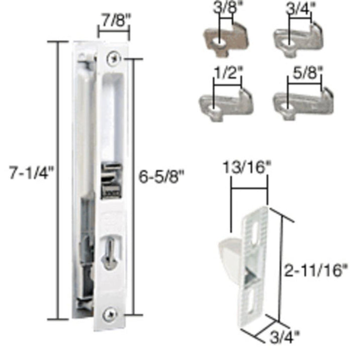 Sliding Glass Patio Door White Non - Keyed Flush Mount Handle Set 6 - 5/8" Screw Holes with 4 Hook Assortment - Reflect Window & Door