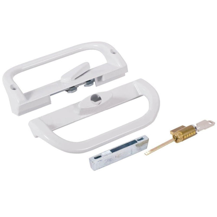 White Sliding Glass Door Security Handle – Keyed Surface Mount - Reflect Window & Door