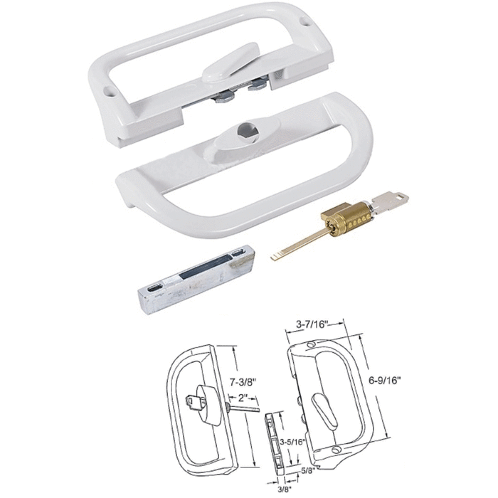 Sliding Glass Patio Door White Surface Mounted Keyed Hook Style Security Handle 6-9/16" Screw Holes - Reflect Window & Door