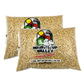 Two bags of North Loup Valley premium popcorn on a white background