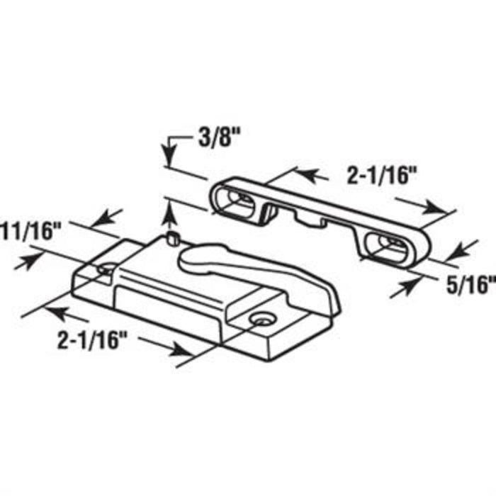 Window Sash Lock and Keeper With 2 - 1/16" Holes and Without Lugs - Reflect Window & Door