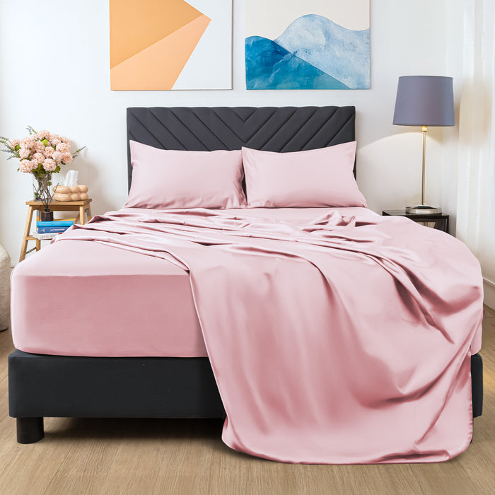 Wink Bed Linens 4 Piece Flat Sheet Set in pink, shown in a room setting