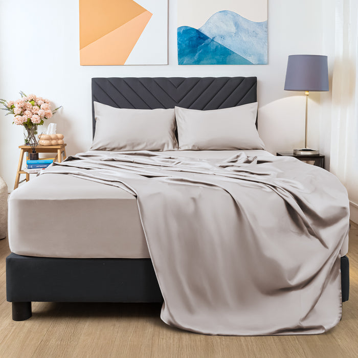 Wink Bed Linens 4 Piece Flat Sheet Set in gray, shown in a room setting