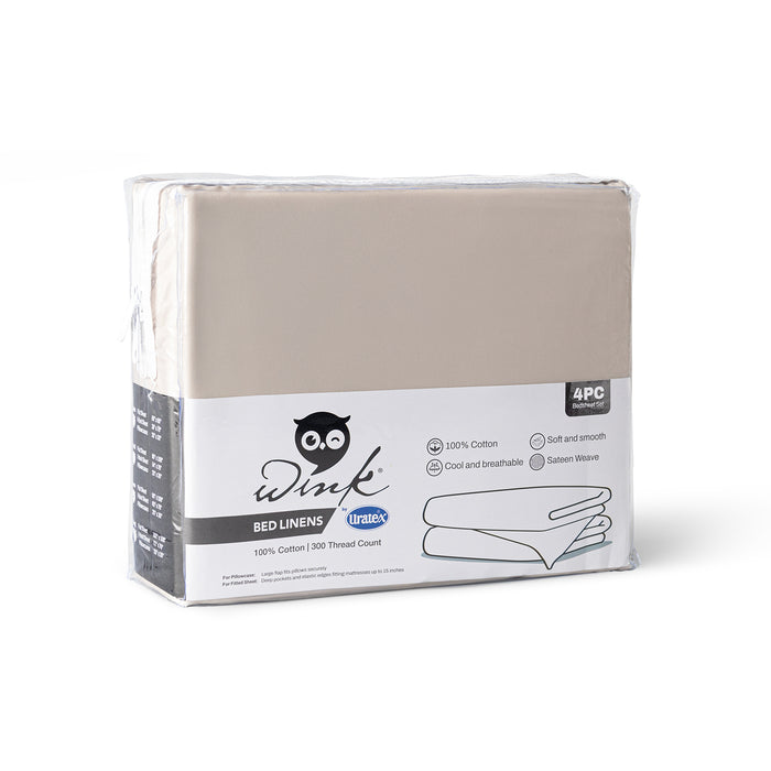 Packaging of the Wink Bed Linens 4 Piece Flat Sheet Set in gray