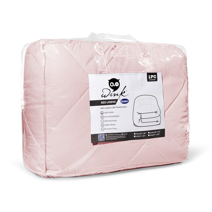 Packaging of the Wink Bed Linens Comforter in pink
