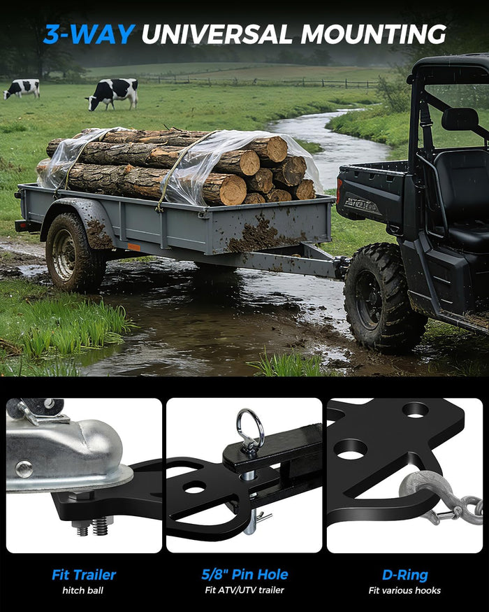 Xprite ATV/UTV 3-Way Hitch Adapter, 3500 lbs Steel Hitch Mount with Bolt