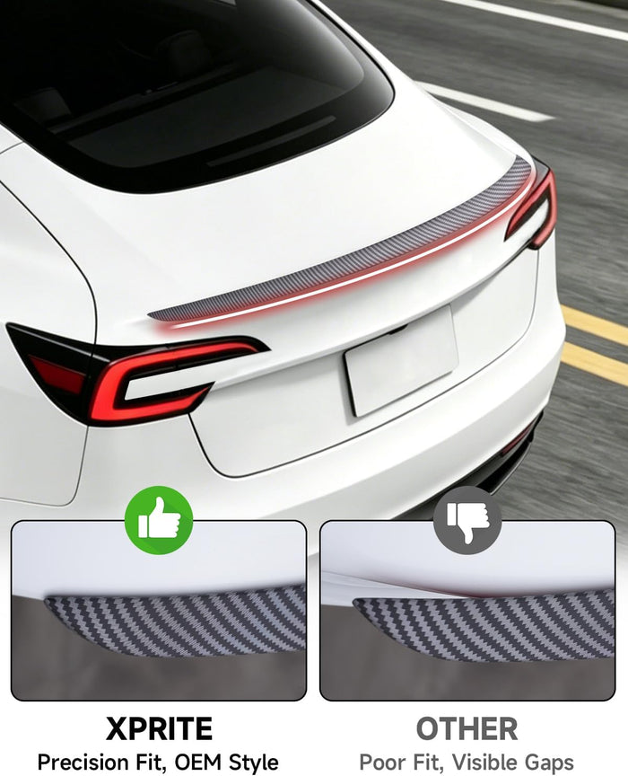 Xprite Matte Carbon Fiber Rear Spoiler, Aerodynamic ABS Trunk Lip Wing for Tesla Model 3 Highland 2024-2026, OEM Fit