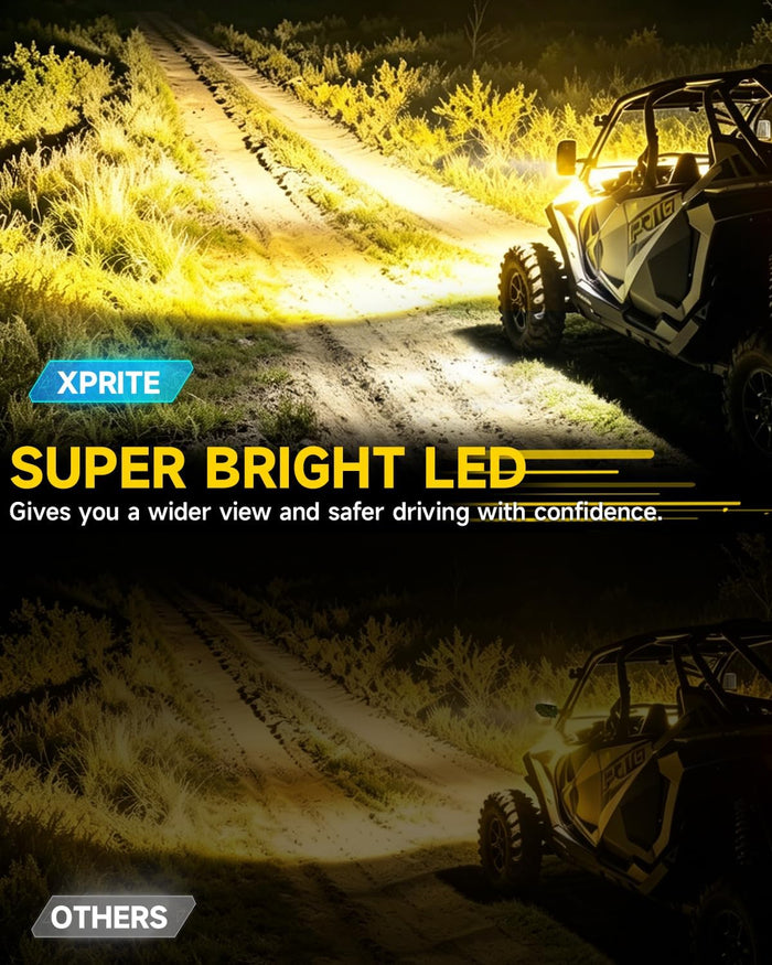 Xprite UTV Side Mirrors with Amber LED Spot Lights, Signals & Puddle Light For Round Tube Roll Cage
