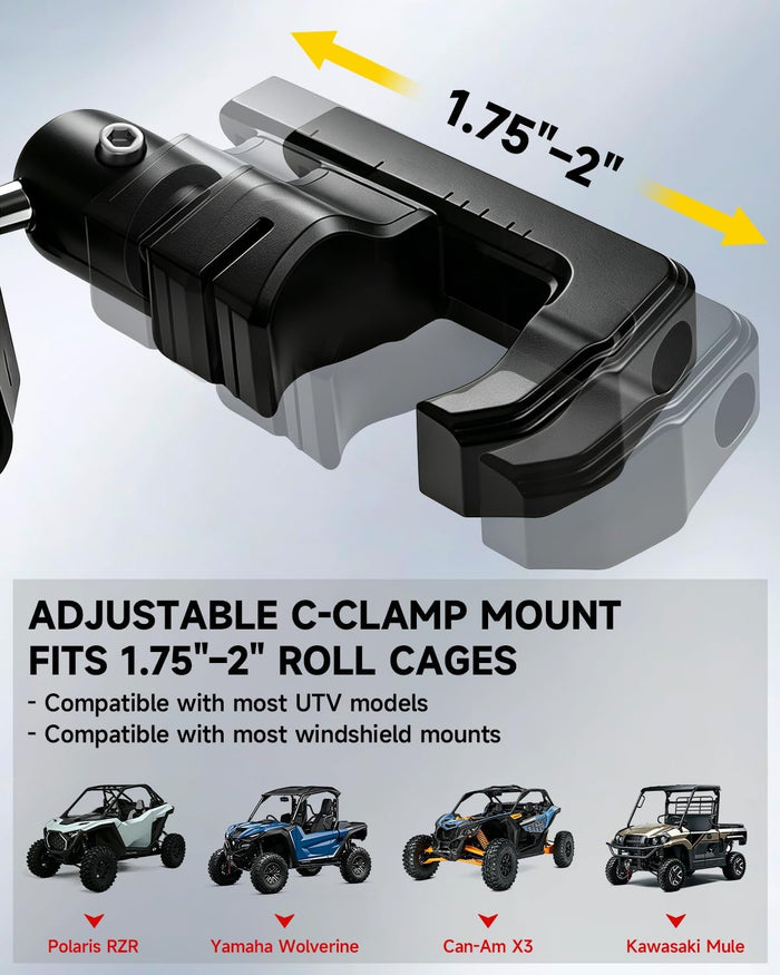 Xprite UTV Side Mirrors with LED Spot Lights & Amber Turn Signal, 2026 New