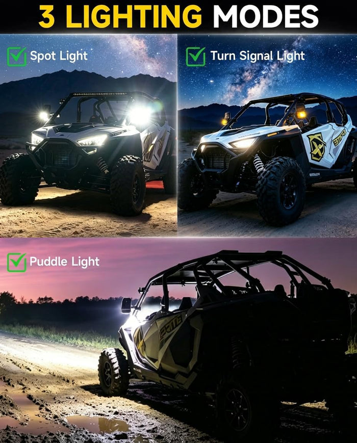 Xprite UTV Side Mirrors w/LED Spot Lights, Amber Signals & Puddle Lights