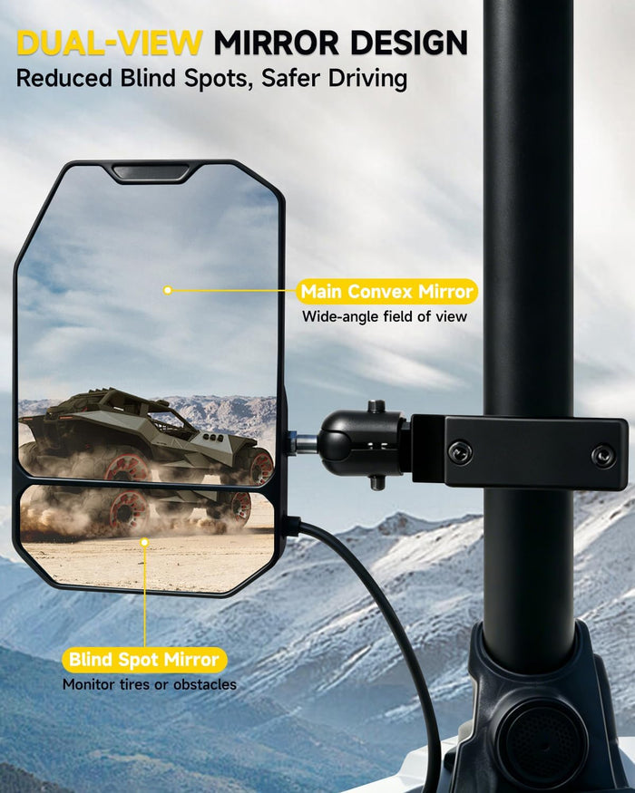 Xprite UTV Side Mirrors w/LED Spot Lights, Amber Signals & Puddle Lights