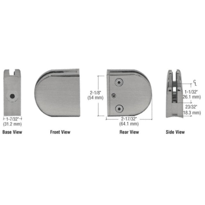 Z - Series Round Type Radius Base Zinc Clamp for 1/2" Glass - Reflect Window & Door