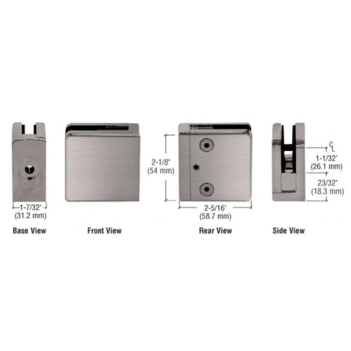 Z - Series Square Type Flat Base Zinc Clamp for 1/2" Glass - Reflect Window & Door